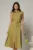 Rochie midi kaki din bumbac fara maneci cu cordon in talie