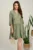 Rochie midi kaki din tencel creponat cu croi tip A si nasturi la bust