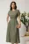 Rochie midi kaki din tencel cu croi evazat si curea in talie