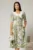 Rochie midi kaki din vascoza cu imprimeu floral si guler alb brodat