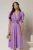 Rochie midi lila de ocazie cu pliuri pe bust si cordon detasabi cu flori