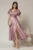 Rochie midi lila de ocazie din tafta cu maneci evazate si decolteu adanc