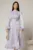 Rochie midi lila de ocazie din voal peliculizat cu maneci ample cu volanase