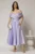 Rochie midi lila din tafta de ocazie cu umeri goi