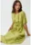 Rochie midi –  linie A – guler rotund – verde masliniu – material textil