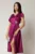 Rochie midi magenta din satin in clos cu accesoriu din strasuri in talie