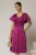 Rochie midi magenta din tafta cu decolteu barcuta si brosa