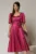 Rochie midi magenta din tafta si paiete cu funda ampla pe talie