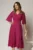 Rochie midi magenta din triplu voal cu decolteu in V si maneci scurte evazate
