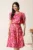 Rochie midi magenta din viscoza in clos cu imprimeuri fucsia si curea in talie