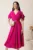 Rochie midi magenta din voal in clos cu decupaje la umeri si cordon in talie