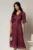Rochie midi magenta din voal peliculizat cu decolteu V