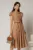 Rochie midi maro din rayon cu lantisor cu esarfa la decolteu