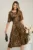 Rochie midi maro din satin in clos cu print leopard