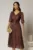 Rochie midi maro din voal peliculizat cu decolteu V