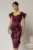 Rochie midi mov din tafta cu paiete si volanas pe fusta