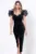 Rochie midi neagra cambrata cu volane la umeri