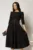 Rochie midi neagra clos de ocazie cu floare si detalii