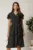 Rochie midi neagra cu buline din triplu voal in clos cu volane la maneci