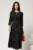 Rochie midi neagra cu buline din viscoza in clos cu funda si decupaj la decolteu