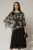 Rochie midi neagra cu voal cu imprimeuri bej