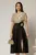 Rochie midi neagra de ocazie cu bust auriu si brosa detasabil in talie