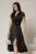 Rochie midi neagra de ocazie cu decolteu petrecut si maneci tip lalea