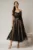 Rochie midi neagra de ocazie din dantela cu brose detasabile in talie