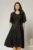 Rochie midi neagra de ocazie din voal cu sidef si decolteu in V