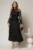 Rochie midi neagra de seara din voal plisat cu perle si paiete