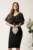 Rochie midi neagra din neopren conica cu strasuri pe bust si curea in talie