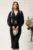 Rochie midi neagra din neopren cu franjuri din strasuri la umeri si curea in talie