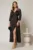 Rochie midi neagra din satin cu buline roz