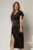 Rochie midi neagra din satin cu insertii de dantela