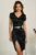 Rochie midi neagra din satin cu strasuri si cordon in talie- Ella Collection Alina