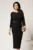 Rochie midi neagra din stofa cu croi cambrat si accesoriu in talie