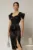 Rochie midi neagra din tafta cu paiete si volanas pe fusta