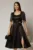 Rochie midi neagra din tafta si paiete cu funda ampla pe talie