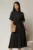 Rochie midi neagra din tencel cu guler tip camasa si maneci scurte