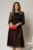Rochie midi neagra din voal fin cu captuseala rosie in contrast