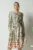 Rochie midi office bej de zi cu imprimeu verde