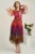 Rochie midi orange din voal in clos cu imprimeuri fucsia si cordon in talie- Viada