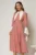 Rochie midi roz coniac cu buline mici si guler ascutit