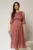 Rochie midi roz coniac de ocazie din voal peliculizat cu cordon detasabil