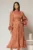 Rochie midi roz coniac de ocazie din voal peliculizat cu maneci ample cu volanase