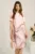 Rochie midi roz cu imprimeu maro din stofa cu croi drept