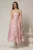 Rochie midi roz de ocazie cu decupaje florale si perle