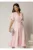Rochie midi roz de ocazie cu pliuri pe bust si cordon detasabi cu flori