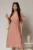 Rochie midi roz de zi din rayon cu decolteu V si curea in talie