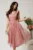 Rochie midi roz din matase naturala in clos cu baza asimetrica